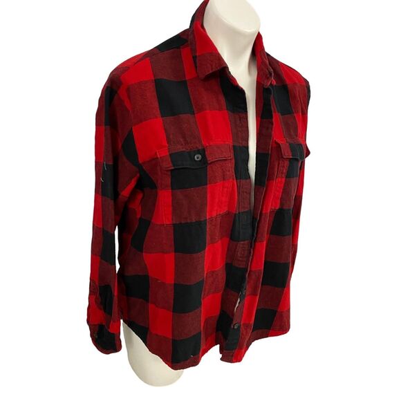 Upcycled Flannel Shirt Womens Medium Shacket Chili Peppers Red Country Grunge - Picture 7 of 16